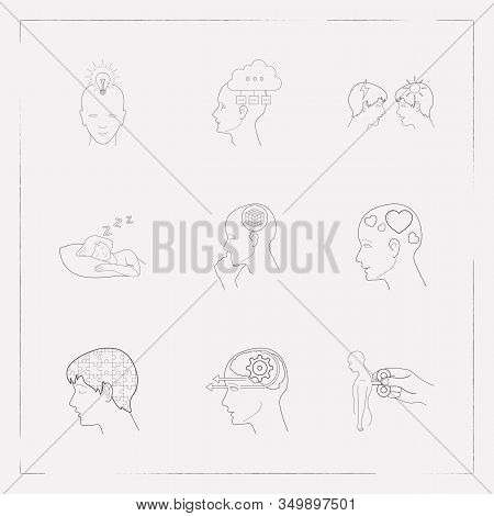 Set Of Anatomy Icons Line Style Symbols With Manipulation Of Man, Forward Thinking, Emotional Intell