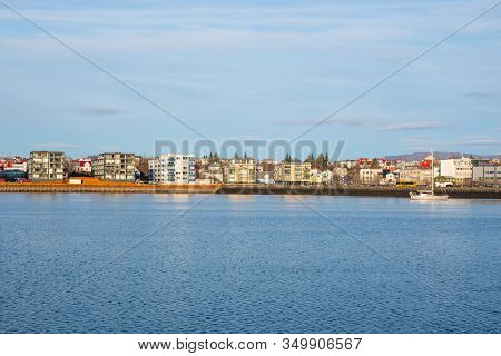 Skyline Of Town Of Hafnarfjordur In The Great Reykjavik Area In Iceland