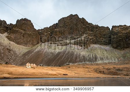 Eystrahorn Mountain In East Iceland On A Stormy Winter Day