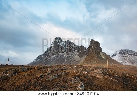 Eystrahorn Mountain In East Iceland On A Stormy Winter Day