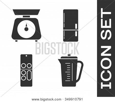 Set Measuring Cup, Scales , Remote Control And Refrigerator Icon. Vector