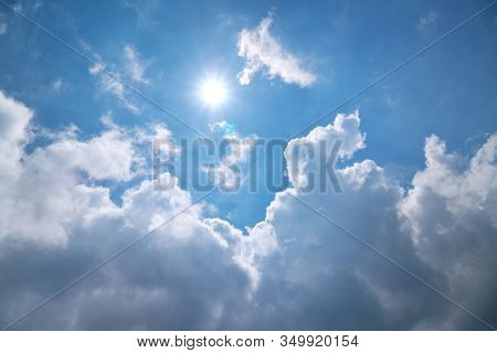 Deep blue sky and summer sun. Nature airscape.
