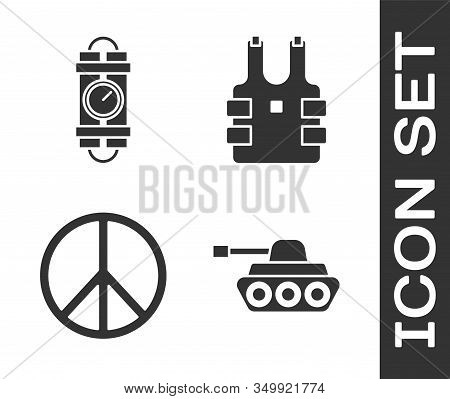 Set Military Tank , Detonate Dynamite Bomb Stick And Timer Clock, Peace And Bulletproof Vest For Pro