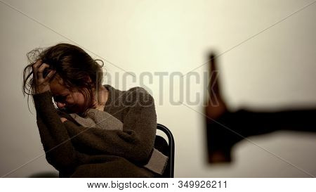 Hand Showing Bottle With Beer Alcohol Addicted Woman, Rehabilitation, Willpower