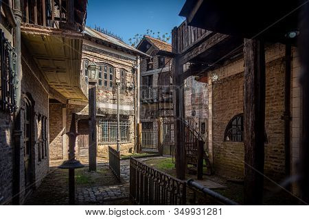 Gonzalez Catan, Argentina, September 28, 2019: Abandoned Buildings In The Amazing Medieval Town Of C