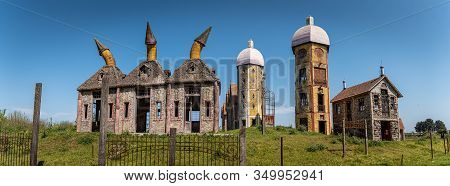 Gonzalez Catan, Argentina, September 28, 2019: Panoramic View Of Abandoned Buildings In The Amazing 