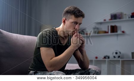 Depressed Military Man Suffering Ptsd, Remembering Dead Fellows, Life Crisis
