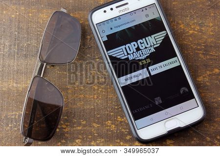 Rio De Janeiro, Brazil - February 09, 2020: Top Gun 2 Maverick Movie Logo On The Mobile Phone Screen
