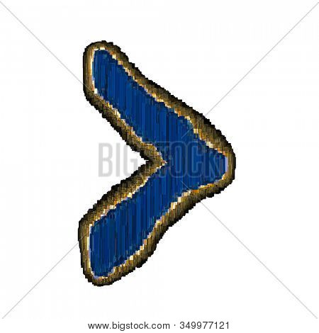 Symbol right angle bracket made of industrial metal blue color. Isolated on white background. 3d rendering