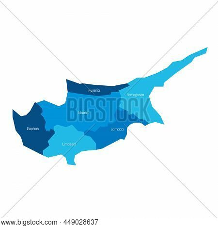 Districts Of Cyprus. Map Of Regional Country Administrative Divisions. Colorful Vector Illustration.