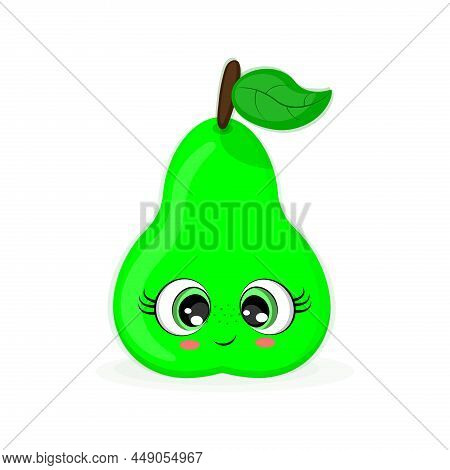 Pear Face Character In The Likeness Of Kawaii, Cute Pear Fruit Character Mascot Isolated Cartoon In 