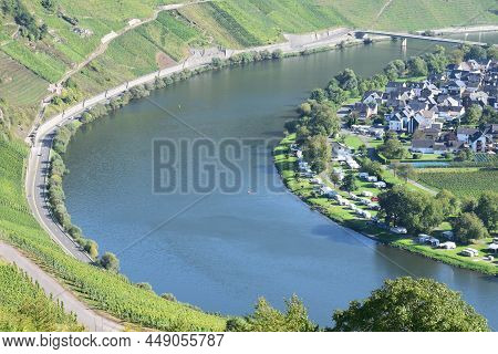 Mosel Curve At Village Wolf With Camping At The Waterfront