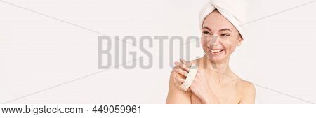 Bathroom Skin Care. Body Brush Routine. Woman Peeling. Female Person Drainage Scrub. Wooden Massage.