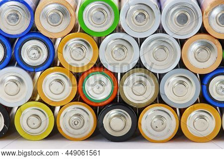 1.5v Alkaline Batteries In Close-up On A White Background. Space For Text.