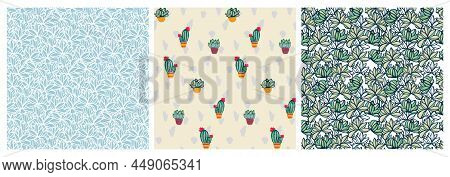 Cactus Seamlees Pattern Set For Summer Background