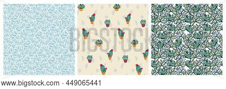 Cactus Seamlees Pattern Set For Summer Background
