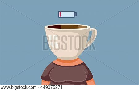 No Energy Exhausted Woman Addicted To Coffee Vector Cartoon