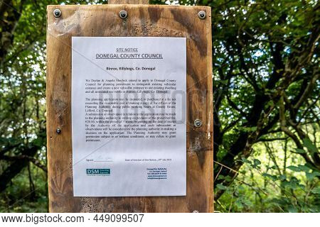 Killybegs, Ireland - Obtober 13 2021 : A Site Notice Needs To Be Errected In Ireland To Inform The P
