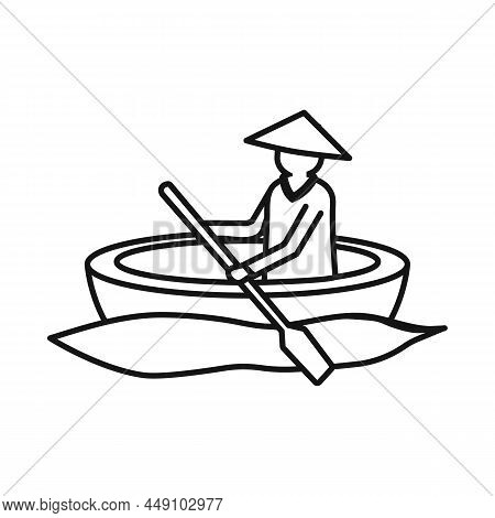 Isolated Object Of Boat And Vietnamese Icon. Set Of Boat And Paddle Stock Vector Illustration.
