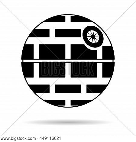 Death Star Icon With Shadow, Mobile Space Station Symbol, Circle Galaxy Planet Vector Illustration .