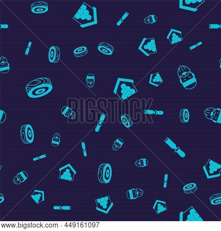Set Tree Rings, Lumberjack, Wooden Logs And Chisel Tool On Seamless Pattern. Vector