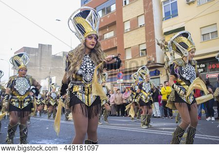 Badajoz, Spain - Feb 13, 2018: San Roque Comparsas Parade. Badajoz Carnival Was Recently Declared Fe