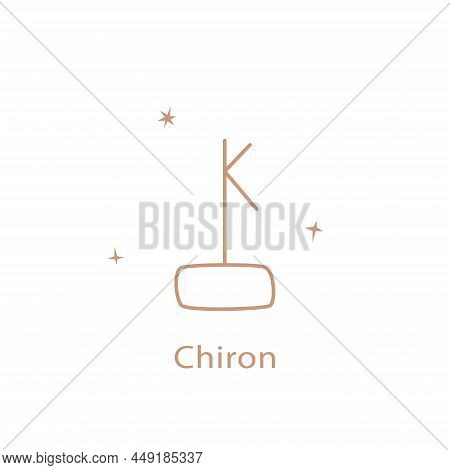 Astrological Sign Of Chiron, Cute Contour Style. Magic Card, Bohemian Design, Tattoo, Engraving, Wit