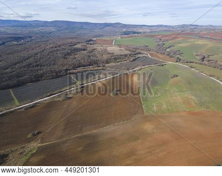 Aerial View Of Sakar Mountain Near Town Of Topolovgrad, Haskovo Region, Bulgaria