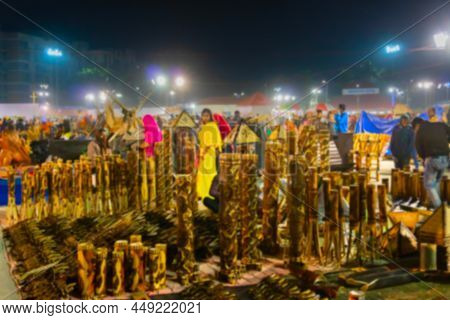 Blurred Image Of Kolkata, West Bengal, India. Cane Flower Vases And Other Furnitures, Sofas Made Of 