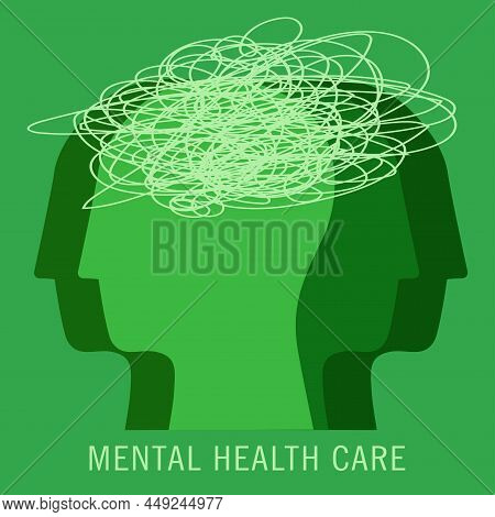 Mental Health Care. Mental Health Awareness Month. Poster With Person And Mental Health Problem.  Ps
