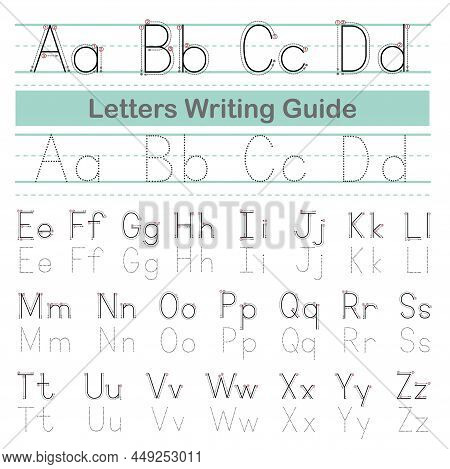 Letter Writing Guide. Tracing Letters. Uppercase And Lowercase Letter Engish Alphabet