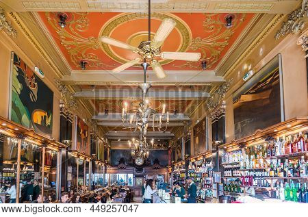 Lisbon, Portugal - 12 28 2018: Peope And Art Nouveau Interior Design Of The Cafe A Brasileira