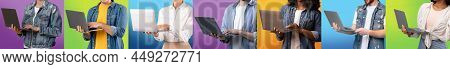 Cropped Of People Typing On Laptop Keyboard, Set Of Photos
