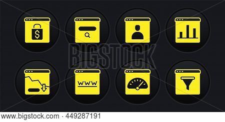 Set Financial Growth Decrease, Graph Chart Infographic, Browser Window, Digital Speed Meter, Create 