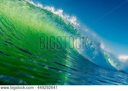 Batter Wave With Green Tones In Atlantic Ocean. Swell In Florianopolis
