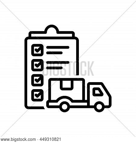 Black Line Icon For Dispatch Delivery Fast Shipment Express Cargo Vehicel Transport Distribution Goo