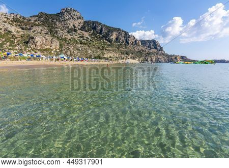 Tsampika Sandy Beach On Rhodes Island, Greece