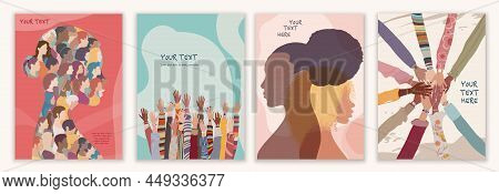 Group Of Diversity Women And Girls. Silhouette Profile Of Multicultural Women.female Social Network 