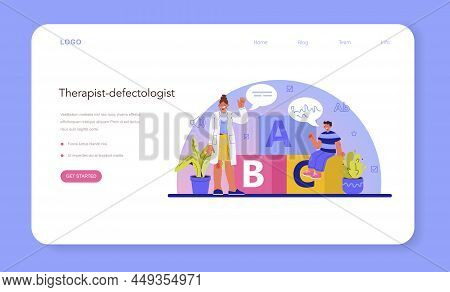Speech Therapist Web Banner Or Landing Page. Doctor Diagnozing And Treating