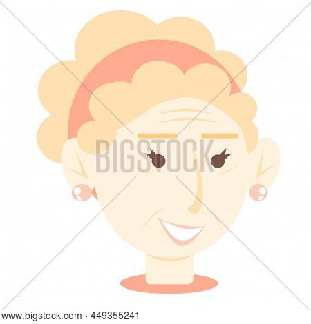 Woman's Face With A Pink Headband. Grandmother. Nice Old Woman