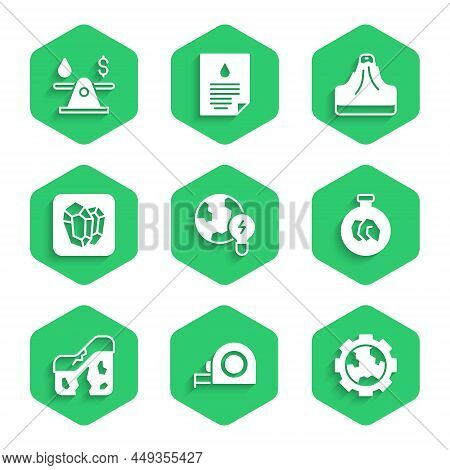 Set Global Planet With Bulb, Roulette Construction, Gear Wheels And Earth, Exhibition Minerals, Rock