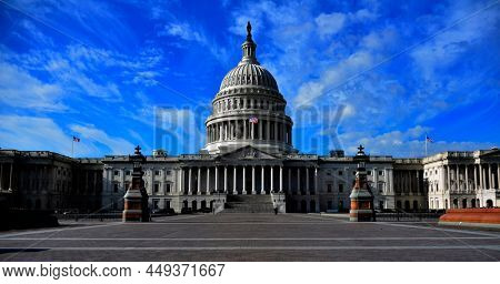 United States Capitol Building in Whashington DC with Flag