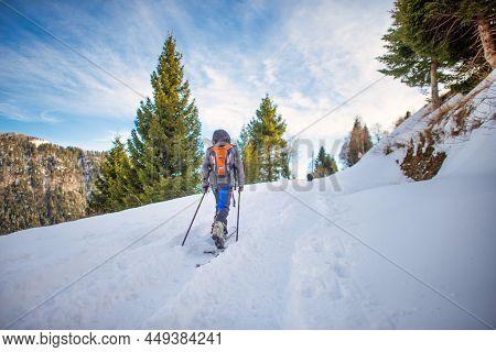 A Child With Ski Touring Uphill
