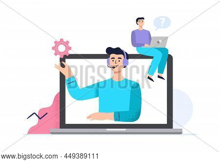 A Man Chat With To A Personal Assistant Service At The Laptop. Customer Support Department Staff, Te