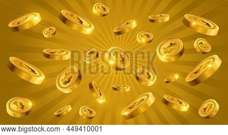Bitcoin Btc Golden Crypto Currency Coins Floating Concept Vector Illustration Banner