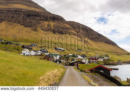 Bour, Faroe Islands - 30 April 2018: View Of The Bour On Vagar Island. A Small Village Situated On T