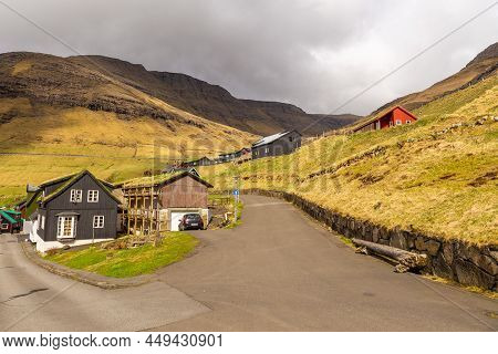 Bour, Faroe Islands - 30 April 2018: View Of The Bour On Vagar Island. A Small Village Situated On T