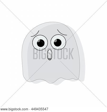 Scared Ghost, Cute Flying Ghost, Surprised Ghost, Halloween Decoration, Vector Icon Design, Line Ill