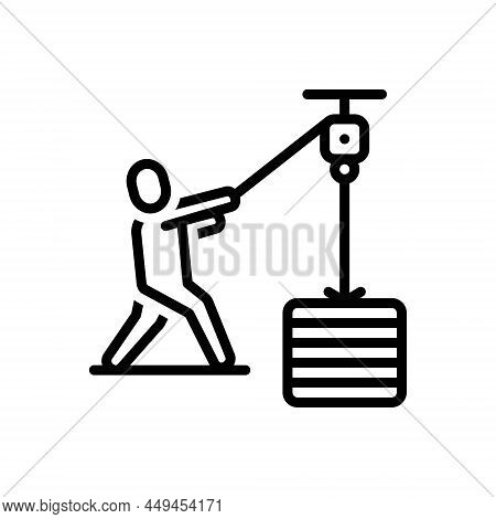 Black Line Icon For Tackle Catch Rope Hold Gadgetry Man Machinery Lay-hold-of Grasp Pull
