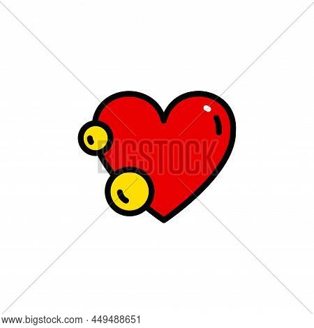 Fish Oil Icon Isolated On White Background. Vitamin Omega 3 Template. Drops And Heart Sign.